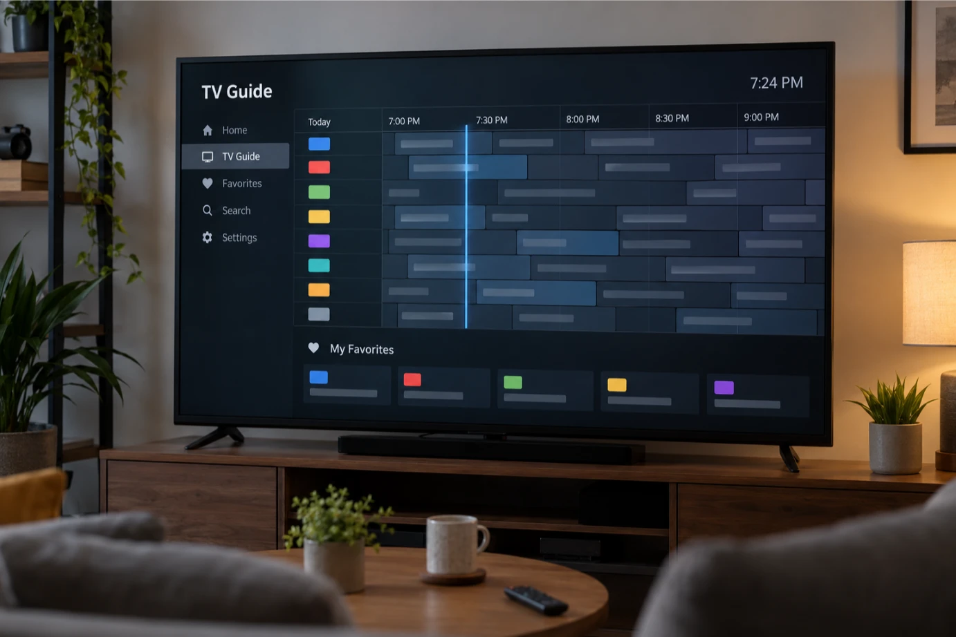 EPG et favoris dans une application IPTV sur télévision