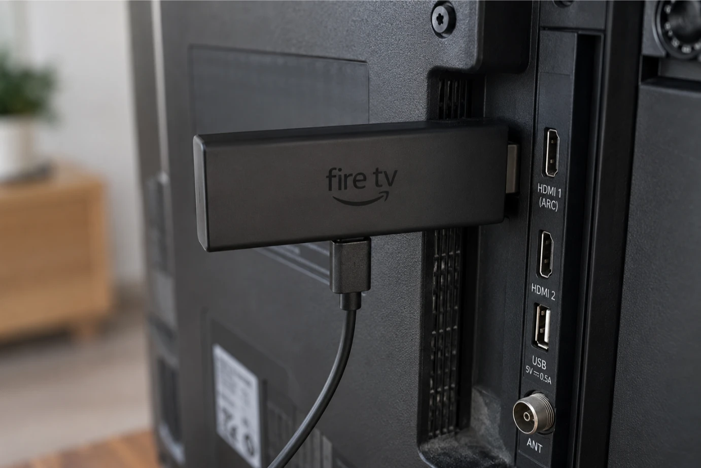 Fire TV Stick branché en HDMI sur une télévision