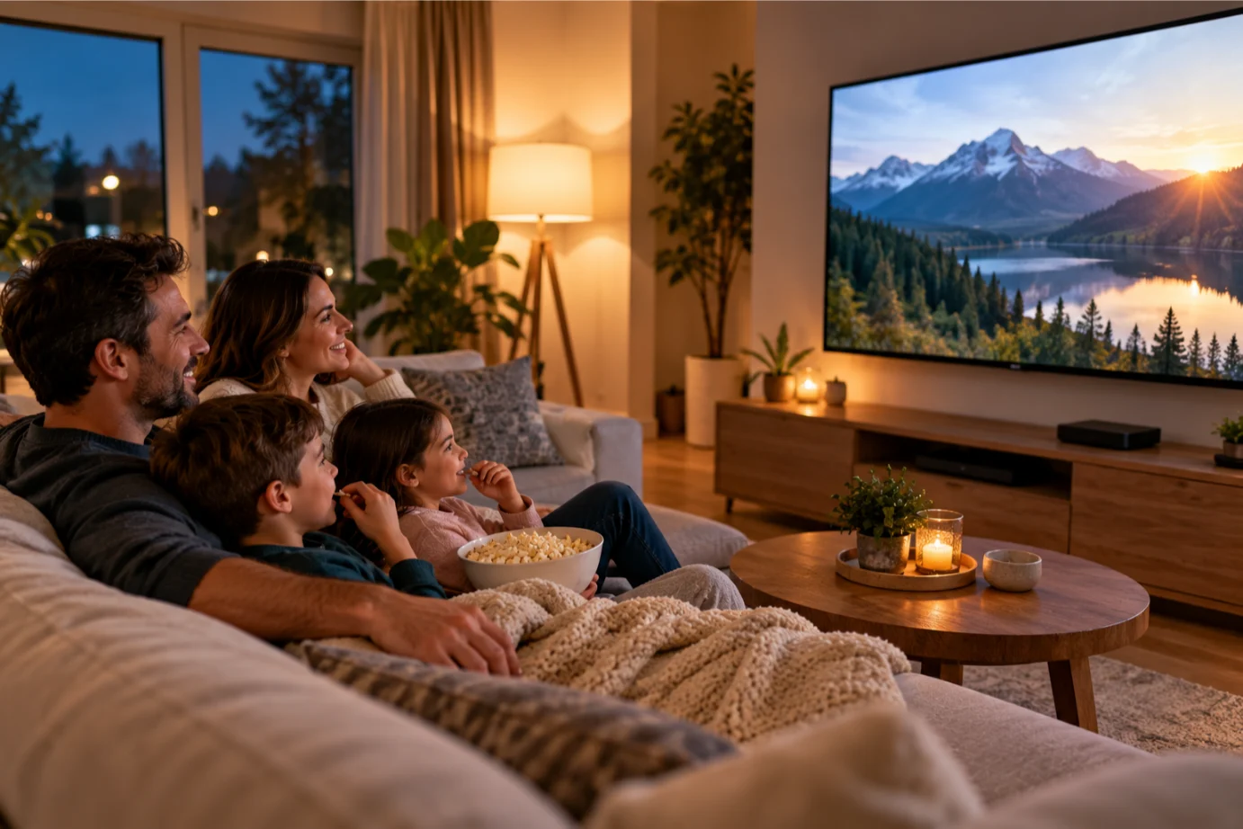 Famille devant la télé grâce à un fournisseur officiel Diablo IPTV au service stable